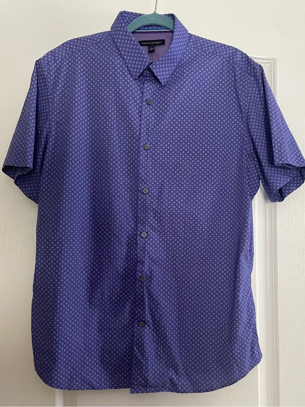 Banana Republic Purple Patterned Short Sleeve Button-Down Shirt Men’s L Casual